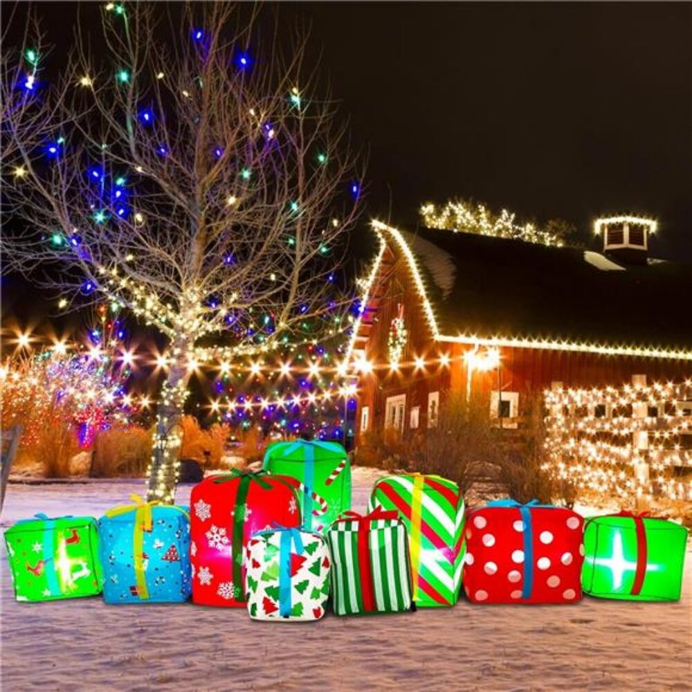 9 Foot Long Christmas Giant Inflatable Gift Boxes with 9 LED Lights Multicolor
